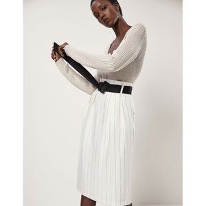 Massimo Dutti cream pinstripe paperbag pencil skirt